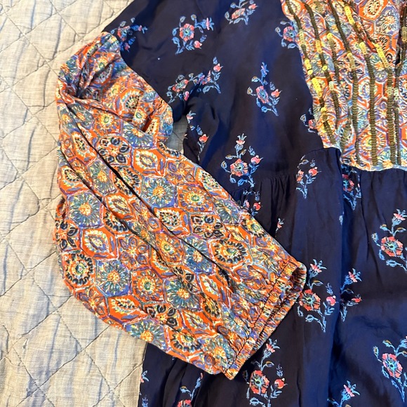 Soft Surroundings XL Navy Floral Sequin Boho Babydoll Dress Mixed Print Balloon - Picture 3 of 10